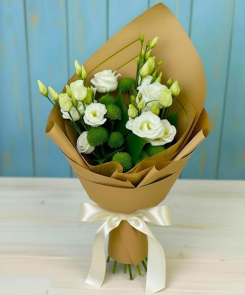 Букет цветов из: Хризантемы и Лизиантусы в Побегайловке