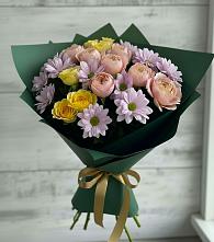 Букет цветов из:  Хризантемы и Розы в Побегайловке