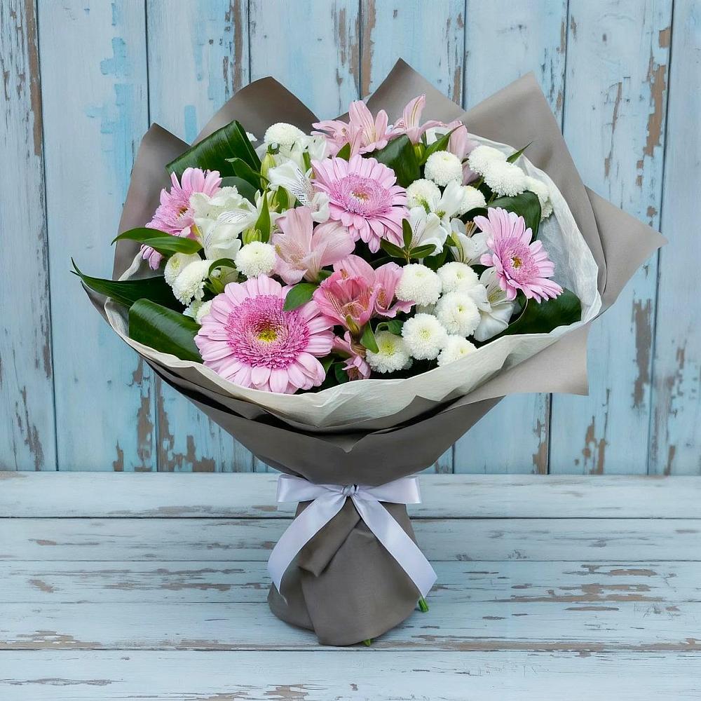 Букет цветов из: Герберы, Альстромерии и Хризантемы в Побегайловке